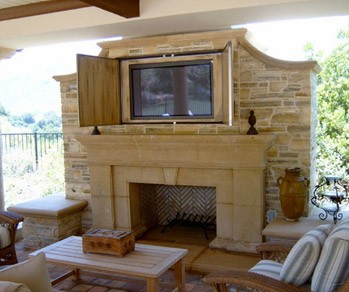 covered porch with tv cabinet