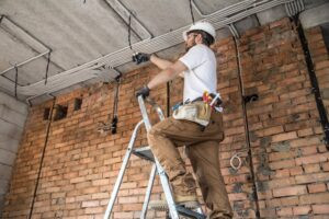 Electrician Overland Park Fusion Electric Kansas City AdobeStock_298464493 Electrician with tools, working on a construction site. Repair and handyman concept. House and house reconstruction.